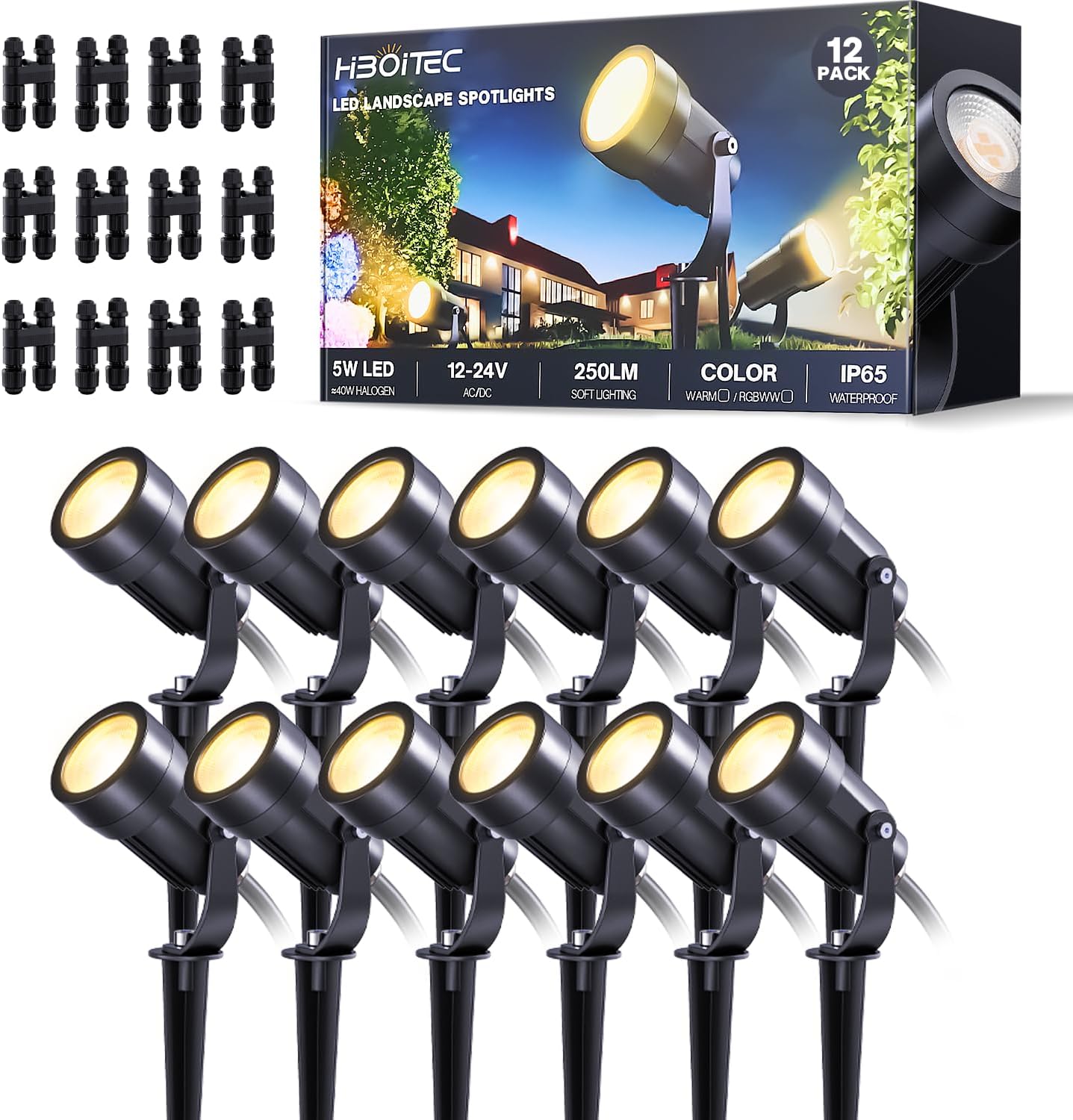 Outdoor Lighting Connectors - Twelve Pack Low Voltage Landscape Lighting